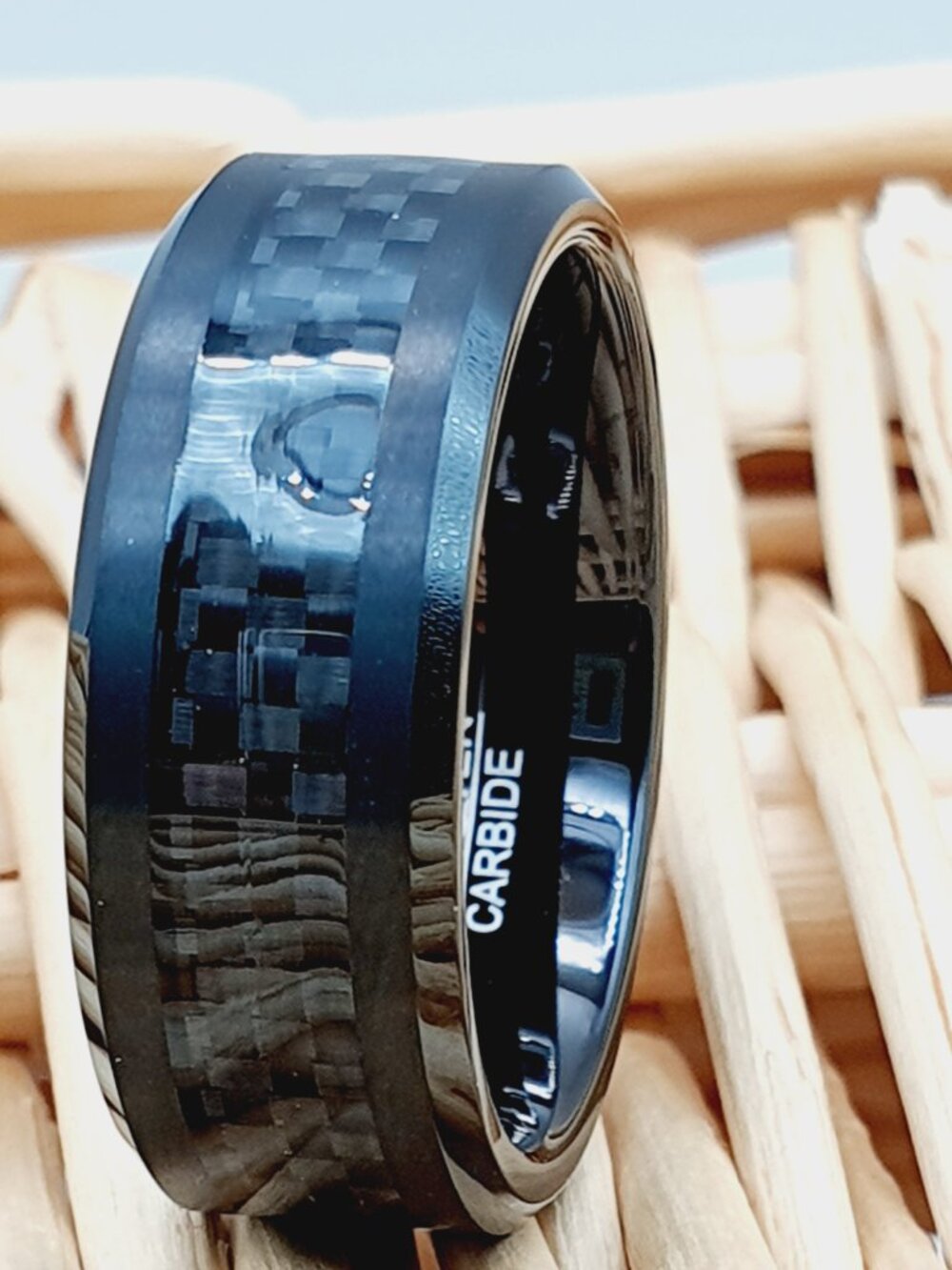 Black Tungsten Carbide Ring with Carbon Fiber Inlay GALTUN673-10